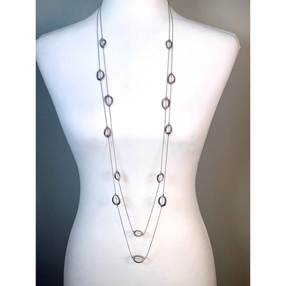 Lani Silver Tone Double Strand Station Statement Long Necklace EUC